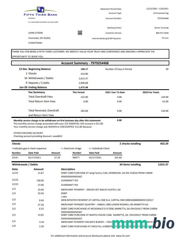 Szablon wyciągu bankowego USA Eastern Michigan w programie Word i PDF
